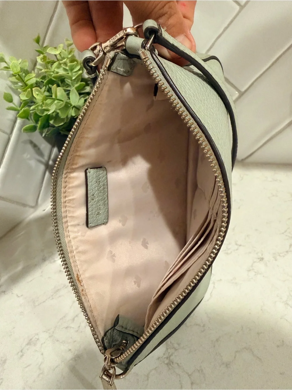 kate spade Pale Mint Leather Wristlet Clutch